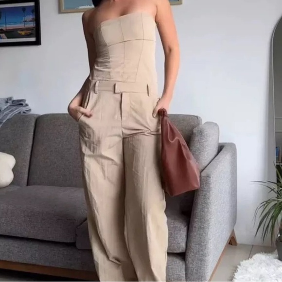NWOT Zara strapless nylon jumpsuit blogger favorite - Picture 5 of 5